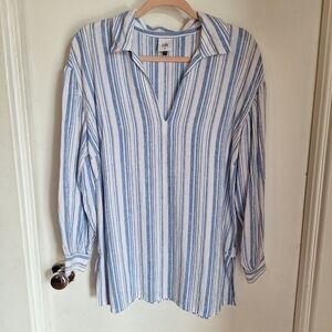 Cabi Pacific Blue And White Stripe Top Beach Coastal